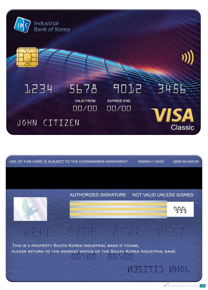Download South Korea Industrial Bank visa classic card Photoshop template